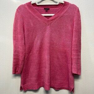Talbots 100% Linen Red Pullover V-Neck Sweater Women's sz M